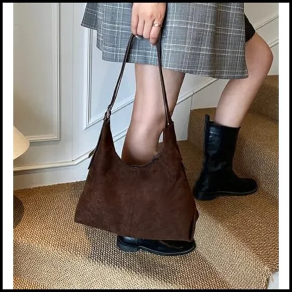 Slouchy Suede Hobo Bag Trendy Shoulder Satchel Crossbody Travel Purse - Picture 2 of 7